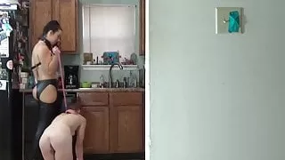 Mistress Nina Devil educates her slave Anna in the kitchen