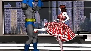 Rita Farr kicks Batman in the balls
