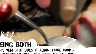 Huge Cocks Deepthroated, CumCovering her, Eats Every Drop!