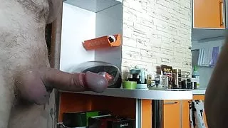 the whole cock is covered in cum after a deep blowjob