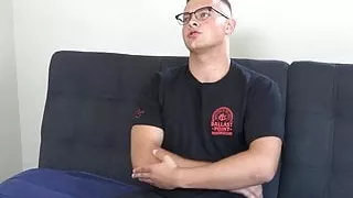 Nerdy casting otter masturbates on the couch