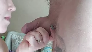 sucking and swallowing my cock up to the balls and a mouthfu