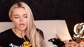 Babe with huge tits plays wildly with her cunt