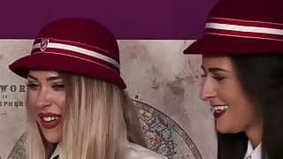 Ebony babe in uniform sucks naked black guy