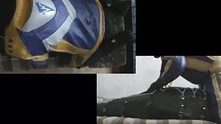 Leather biker ride the sacked slave