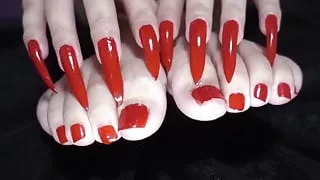 Red long nails sexy Leng