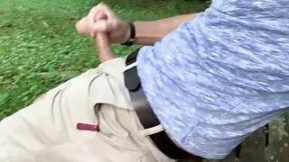 I'm masturbating and I cum at the park on my favorite bench.