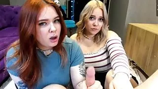 Girls with fat asses lick guy’s dick