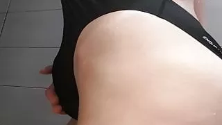 Femboy in high cut tight swimsuit