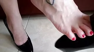 My Fingers with Red Pedicure! Shoe Swing! Bare Feet!