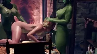 Futanari Monster - Two Shemale Orcs fucks a Shemale Elf