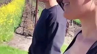 Nikki Bella with bouncy cleavage jogging with Brie Bella