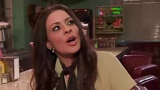 Babes get cum on big tits and in mouth