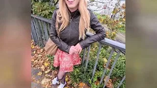 Public remote with vibrating sextoy - Tranny cumshot!!