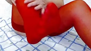 Fat slut in red outfit