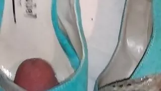 Fucking blue high heels shoejob
