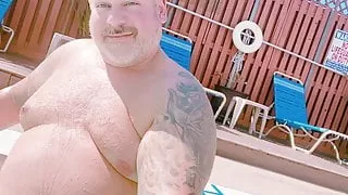 FATTEST DADDY BELLY IN A POOL ! Jacks his cock, too!