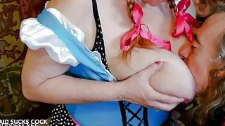 Busty barmaid knows how to suck cock