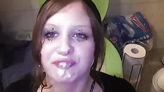 Chubby, clothed German girl gets pissed on and blows