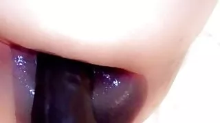 Mixed Tight wet hole stretched by black 8.5 inch dildo