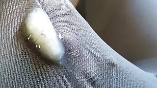 Wanking and cumming through grey tights pantyhose