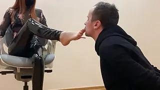 Slave Serves Kira's Foot - Sucks Toes and Licks Her Feet