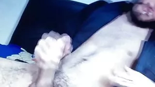 Bearded sexy young Latino hard edging huge hung cock