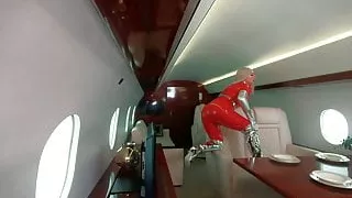 backstage at photo session in jet, catsuits