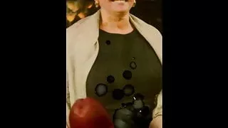 Cumshot on nice boobs of Caroline Tensen