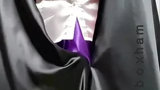 masturbation with purple satin skirt and satin cloak
