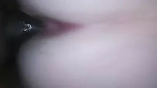 Fat white slut slamming on black chub cock