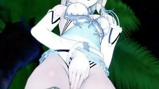 Lumine fingers her pussy on the beach. Genshin Impact Hentai