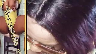 Stacked Black Crossdresser Jacking Off And Cumming In Yellow