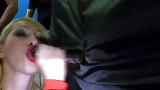 Slut Anna in blowbang with cum and bukkake