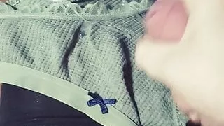 Wearing my roommate leggings and through panties cumshot