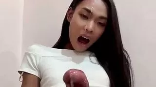 Amateur, Aziatisch, Zaad, Ladyboy, Masturbatie, Shemale