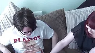 Pierced nubile babe Donna Austin moans during POV handjob