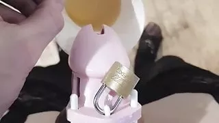 Asian Sissy Swallowing Own Pee In Chastity