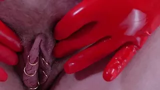 Hairy Natural Blonde Pink Pussy Close-Up with Pierced Lips