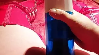 Sexy transgender enjoying her masturbator with big cumshot