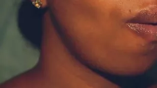 Lustful ebony playing with her toothbrush and her sexy mouth