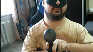 Disabled person trains his mouth before a blowjob