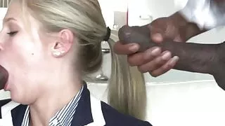 2 BBCs sucked by submissive white girl