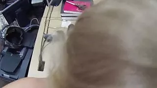 Blonde babe pussy stretched hardcore in pawnshop office