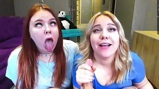Two fat ass girls suck a guy's dick