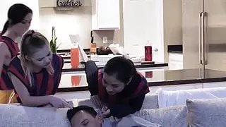 Soccer petite besties suck coaches dick while he is resting