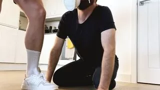 Slave sneaker and foot worship followed by a brutal fuck