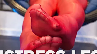 Sexy Toes Wiggling In Red Shiny Pantyhose