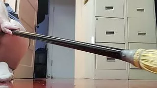 ftm fucks cunt & ass with broom handle