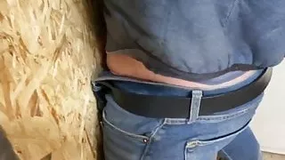 Two stepdaddies use glory hole bottom